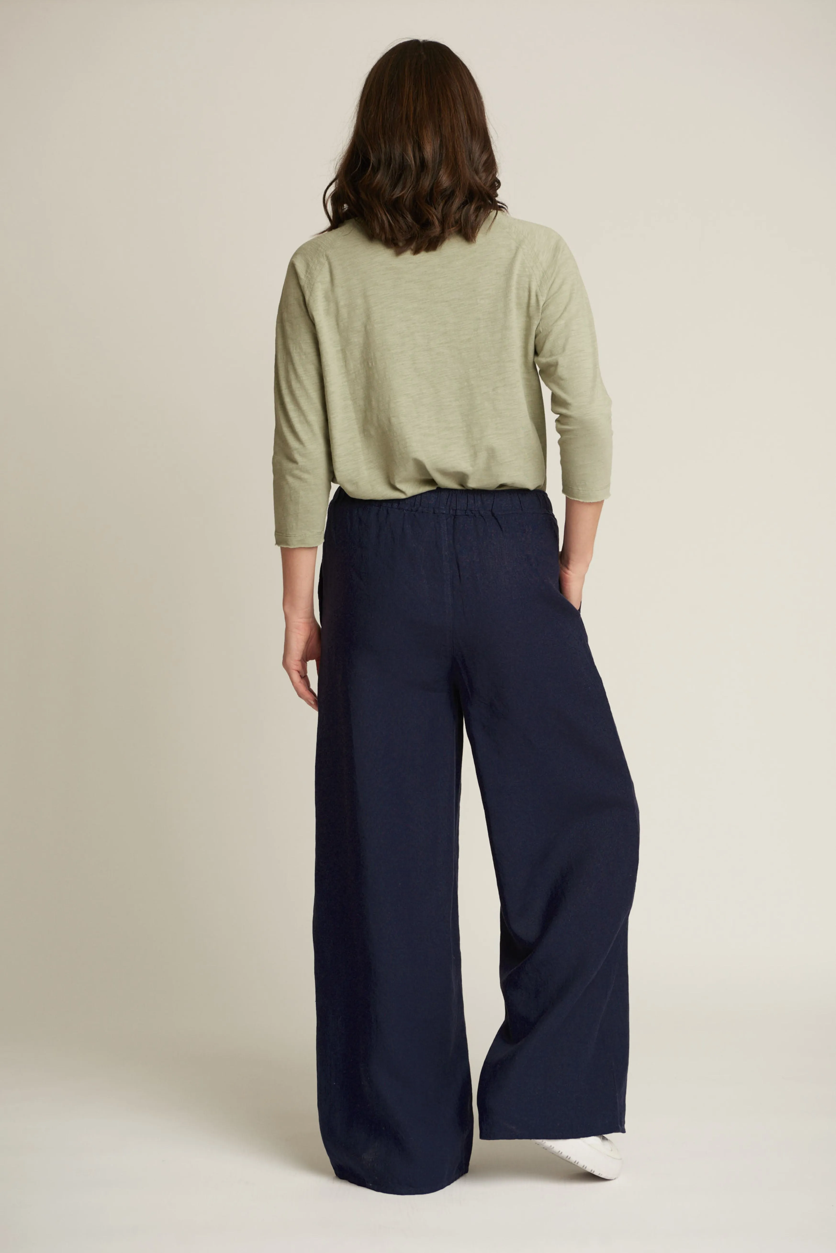 Linen Wide Leg Classic Pant Navy