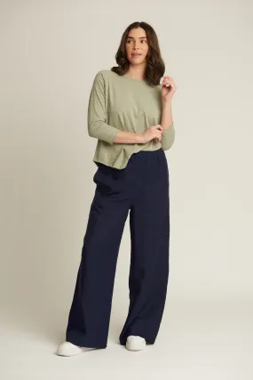 Linen Wide Leg Classic Pant Navy