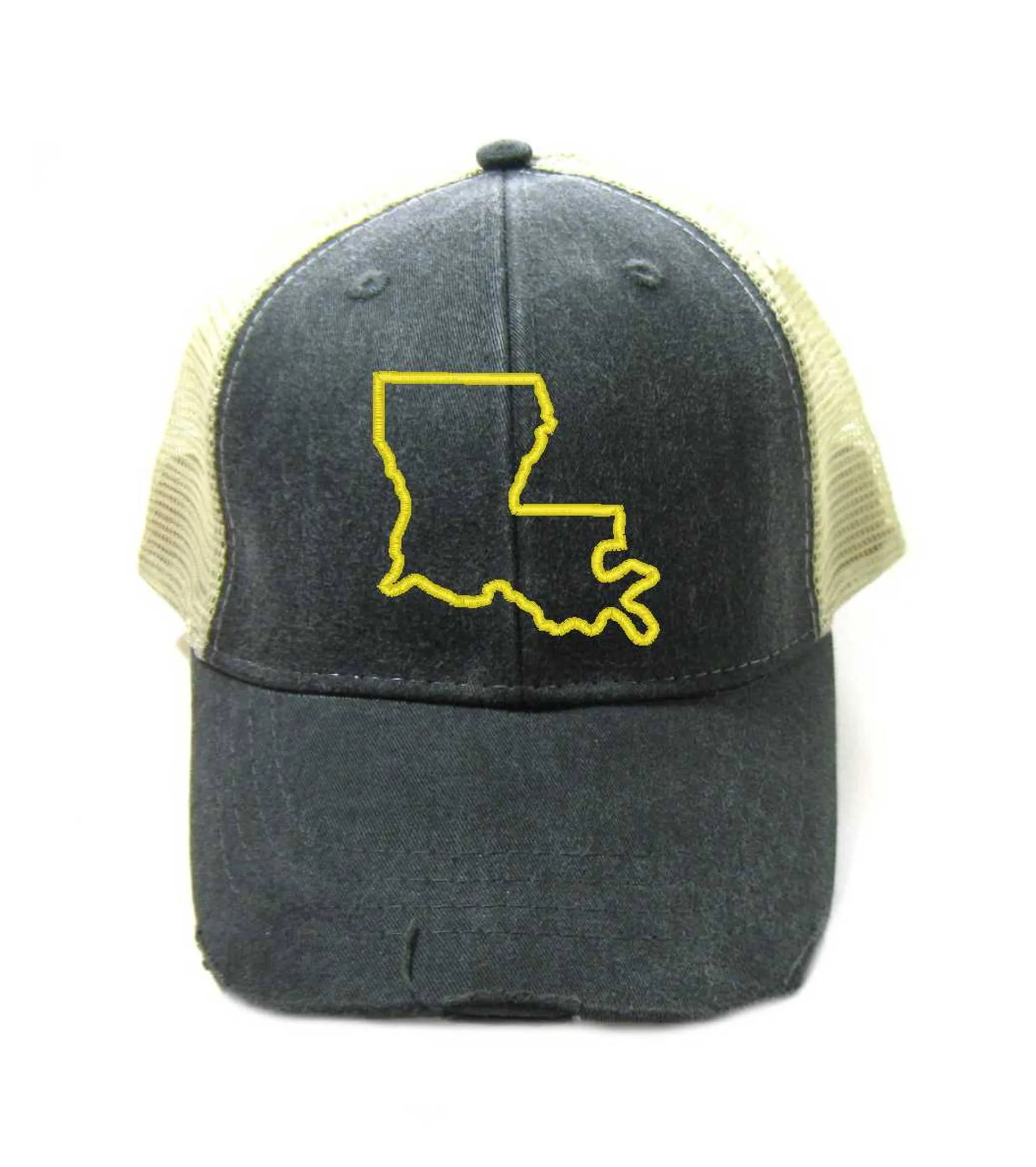 Louisiana Hat - Distressed Snapback Trucker Hat - Louisiana State Outline - Many Colors Available