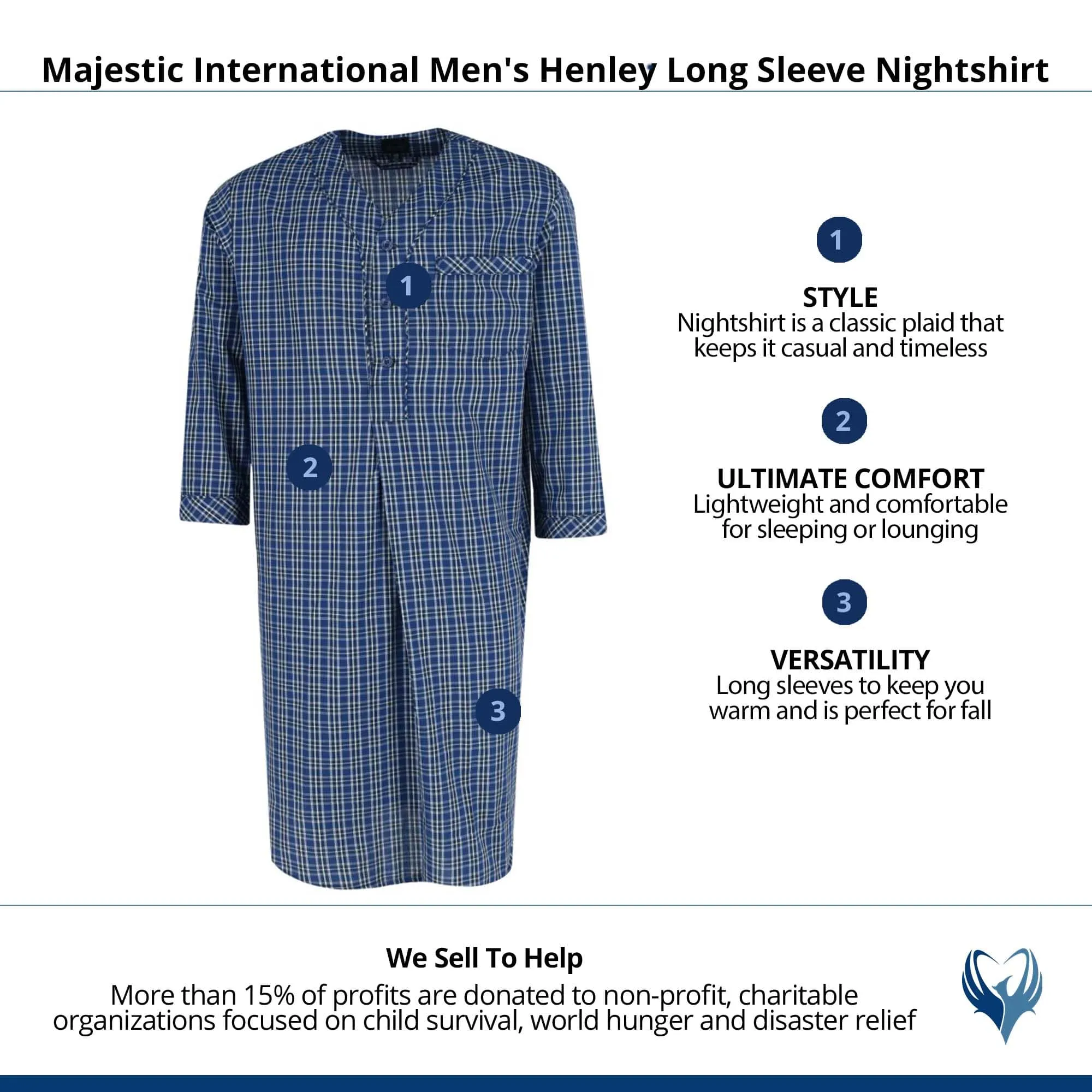 Majestic International Men's Henley Long Sleeve Nightshirt