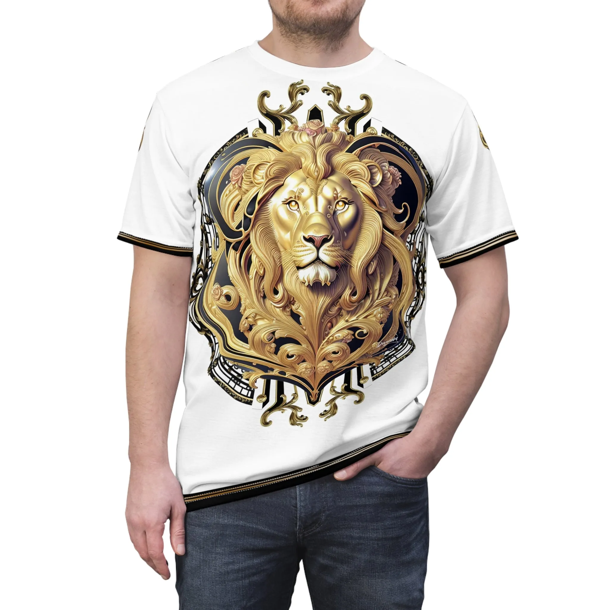 Majestic Lion T-Shirt Unisex Tee All Over Print T-Shirt Golden Lion Tee Unisex T-Shirt Baroque Lion T-Shirt