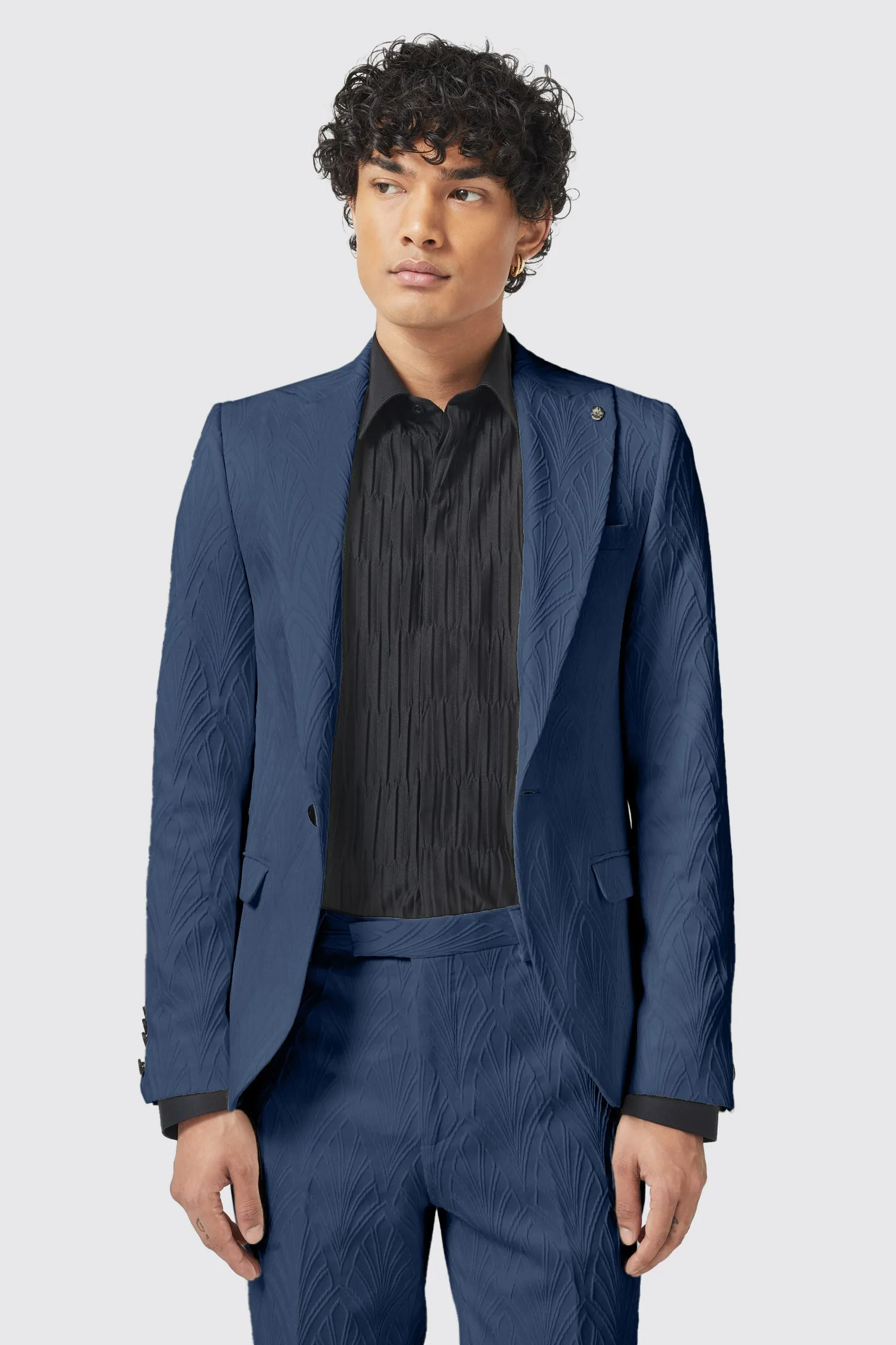 Makowski Slim Fit Navy Jacquard Suit - ARCHIVE