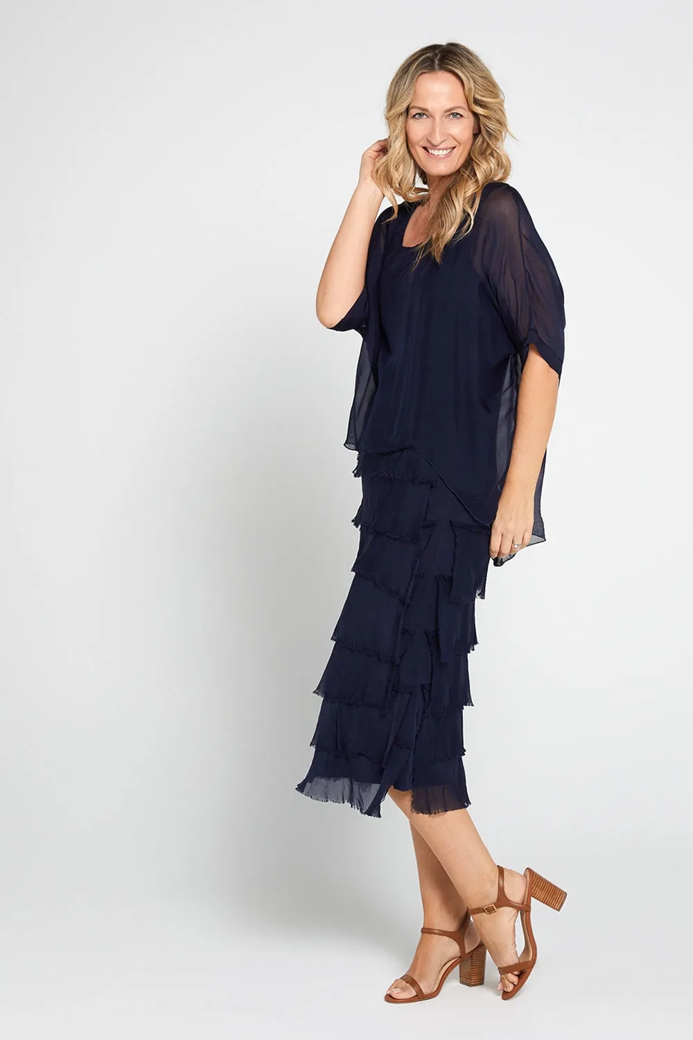 Margo Silk Dress - Navy