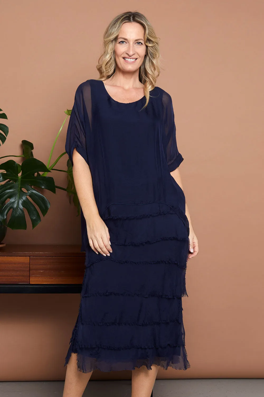 Margo Silk Dress - Navy