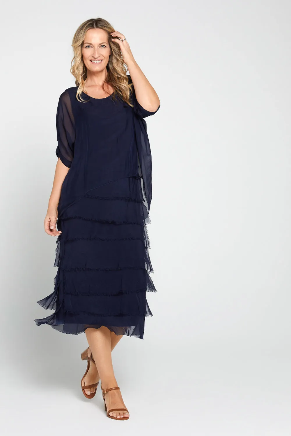 Margo Silk Dress - Navy