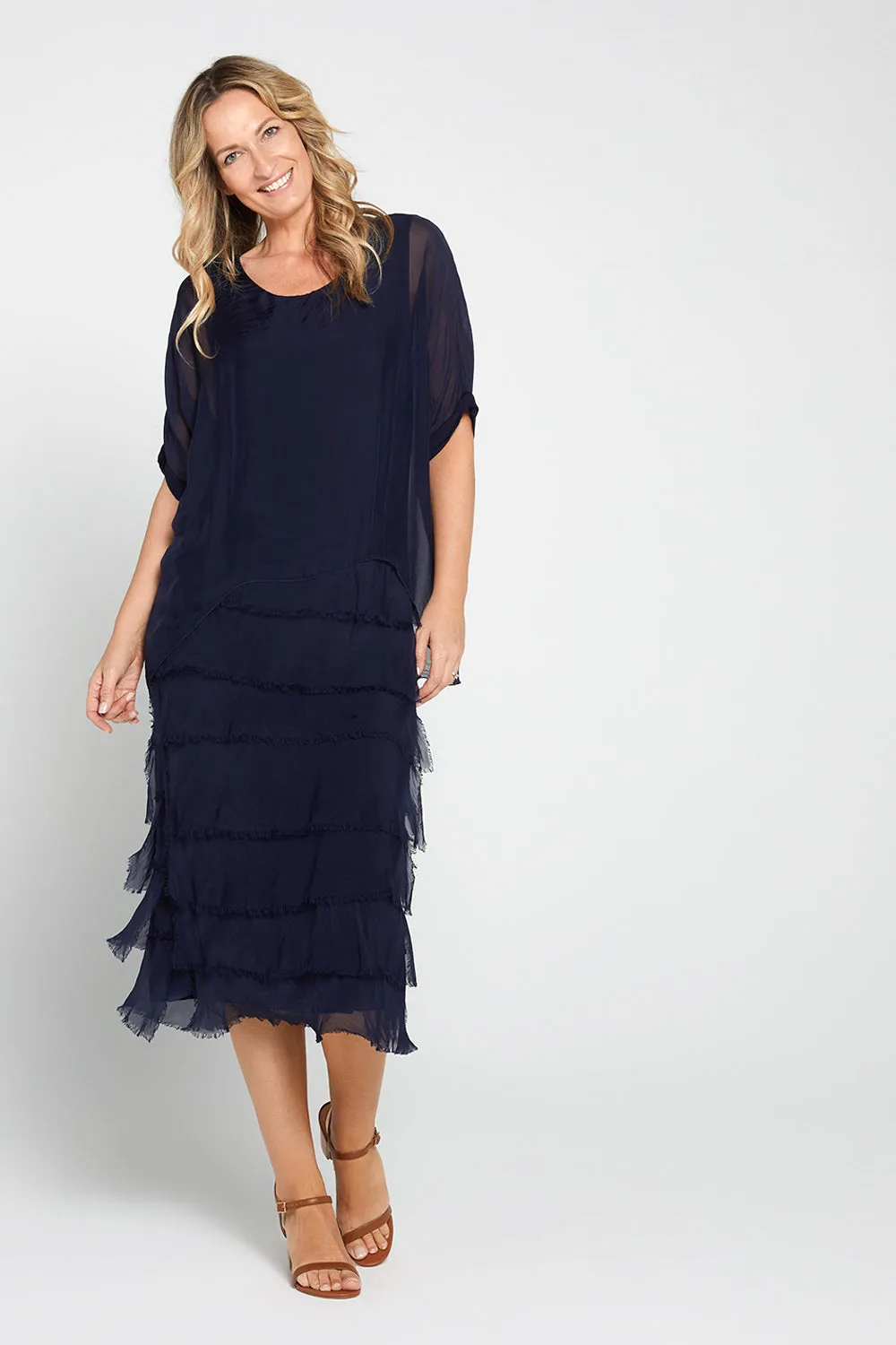 Margo Silk Dress - Navy