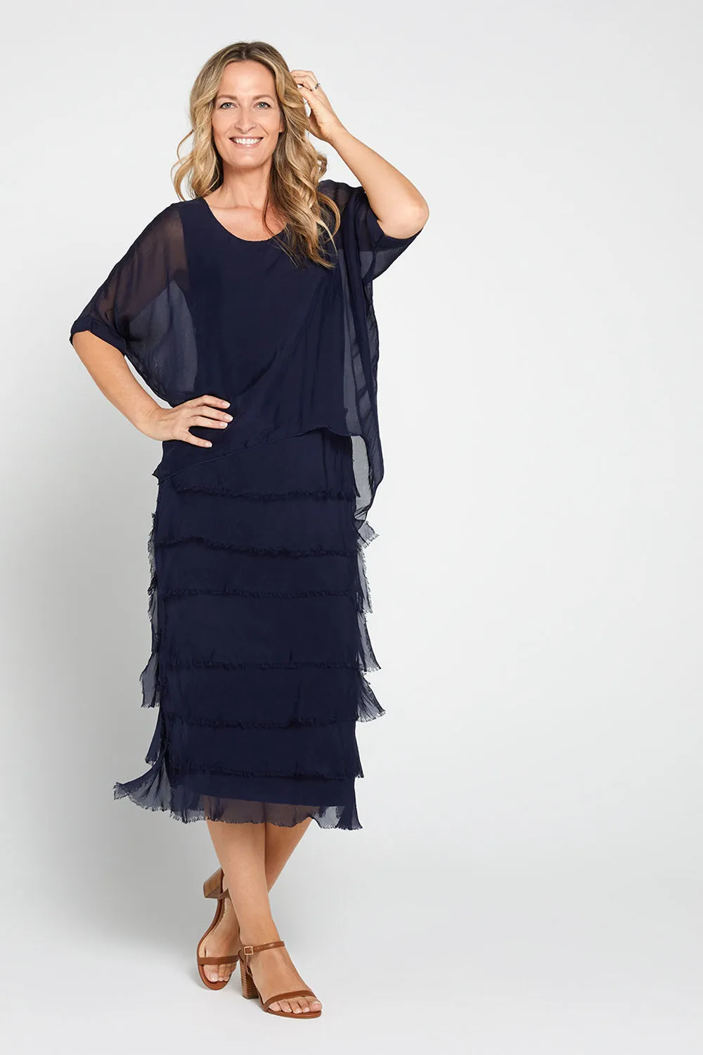 Margo Silk Dress - Navy