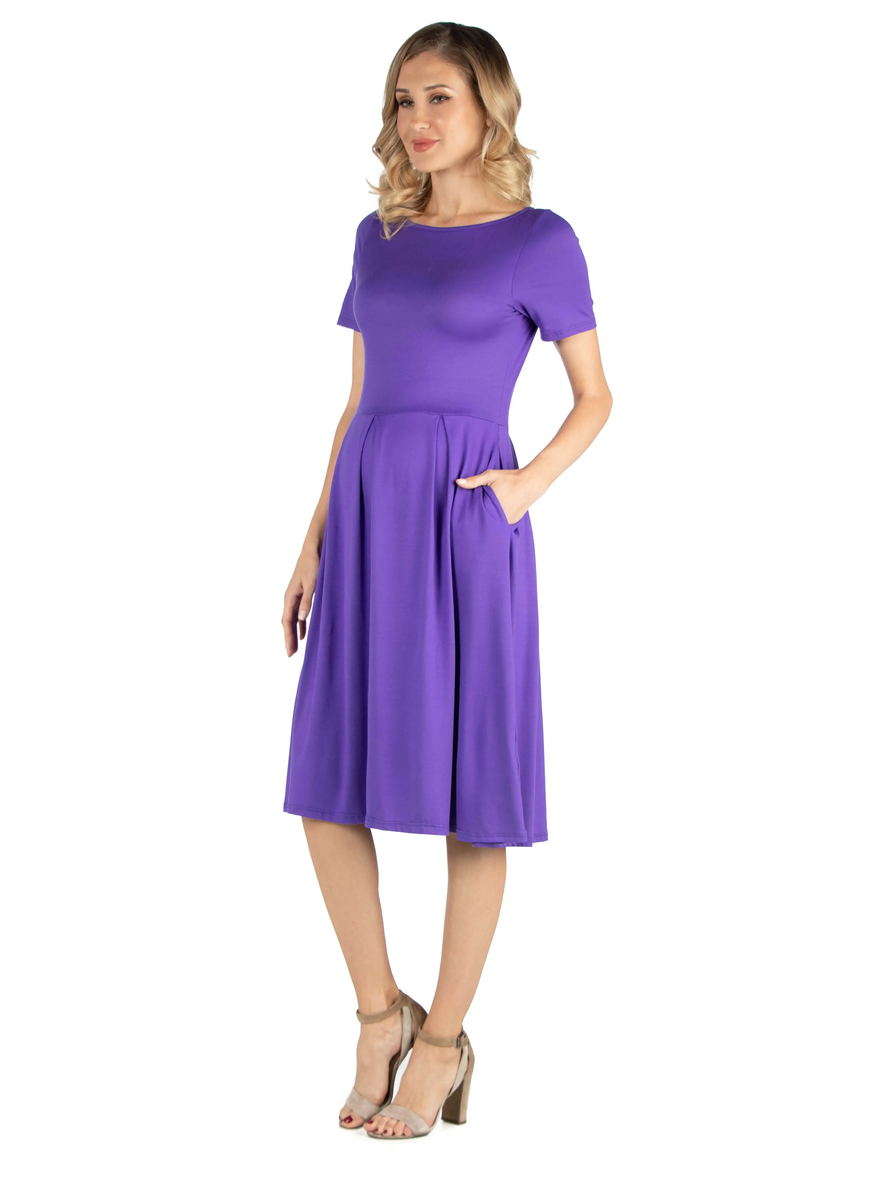 Maternity Midi Dress with Short Sleeve and Pocket Detail