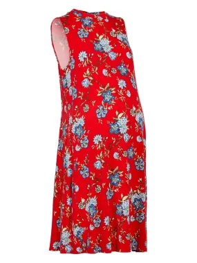 Maternity Vine Mock Neck Swing Dress in Strong Red