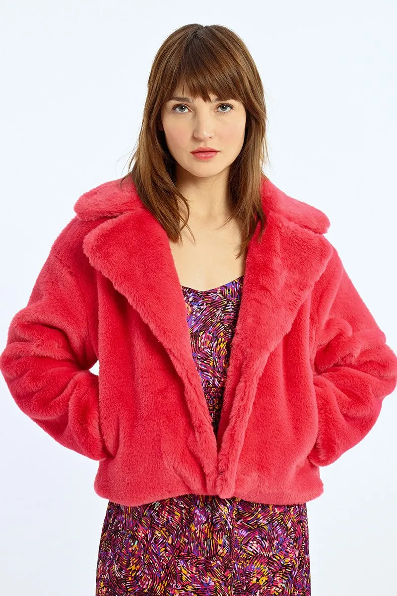 MBN Cropped Fur Jacket - Fuchsia