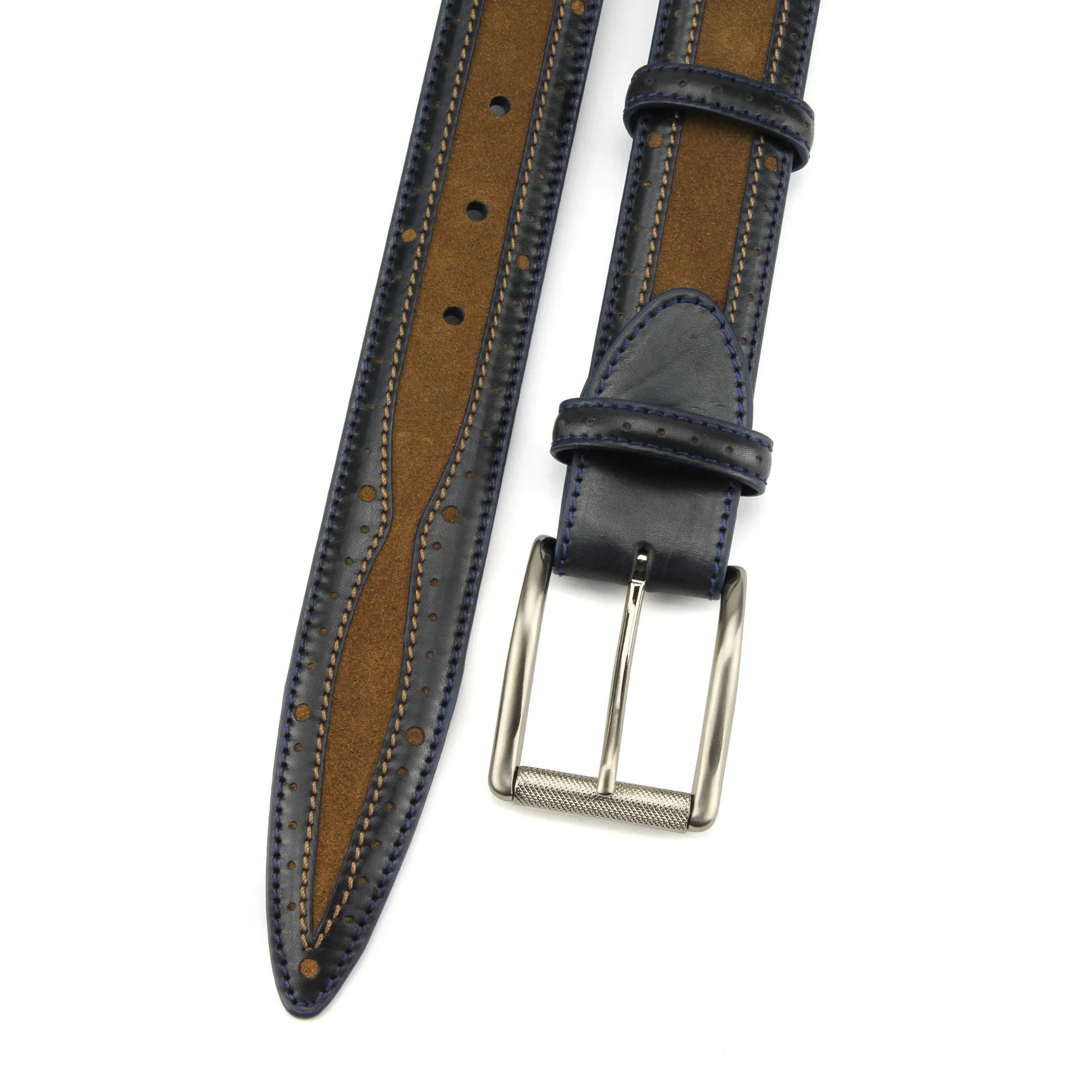 McLaren Navy/Conker Two Tone Suede/Leather Mix Belt