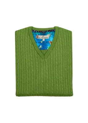 Men's 100% Cotton Cable Knit V-Neck Jumper