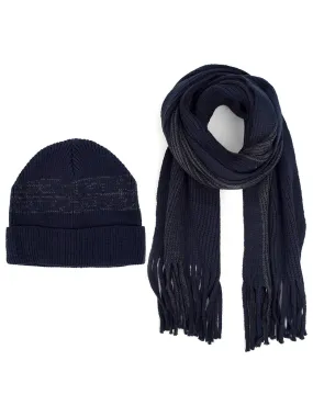 Men's Navy Acrylic Knit Scarf and Hat Set