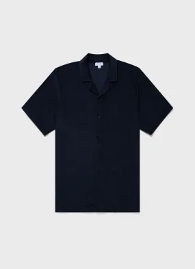 Men's Towelling Camp Collar Shirt in Navy