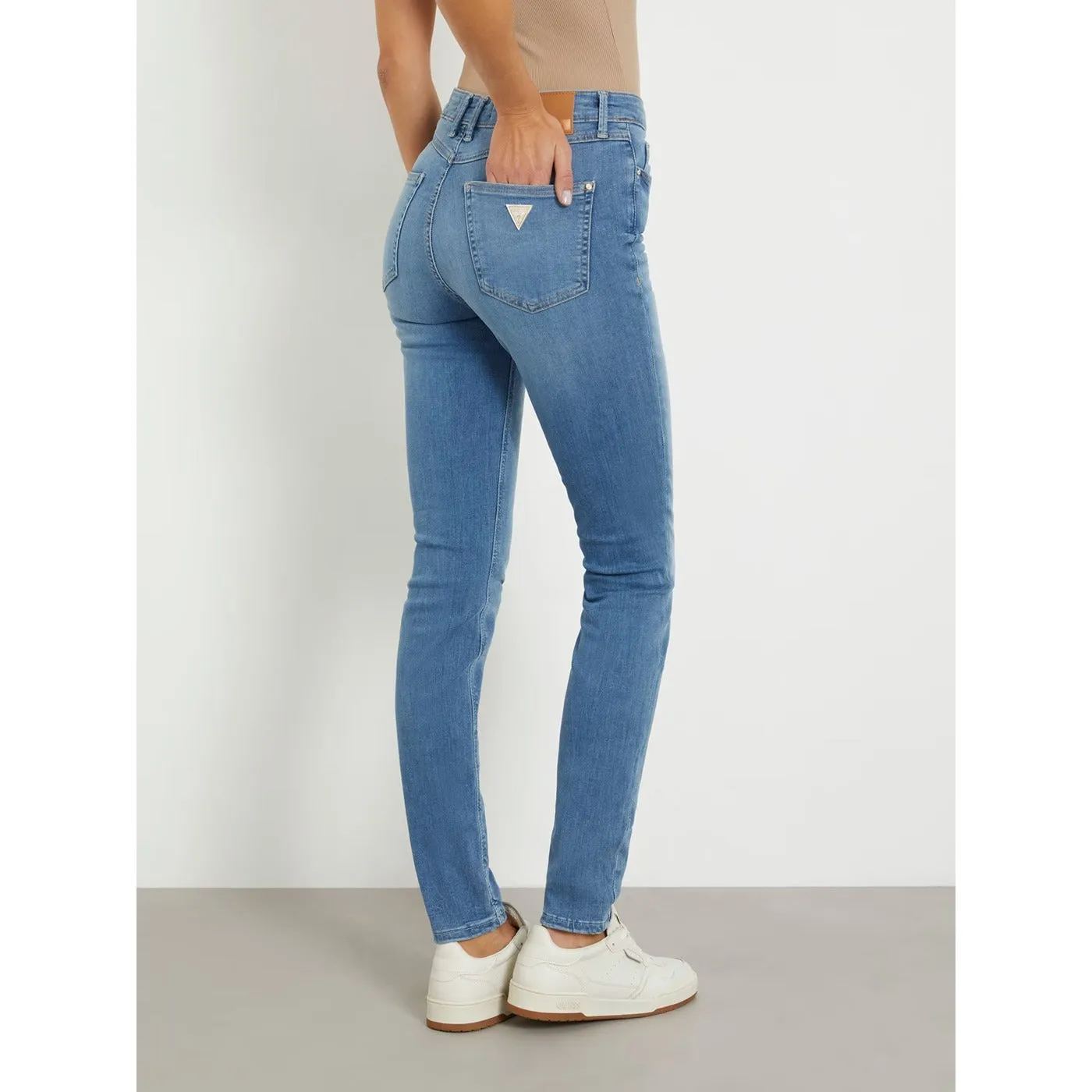 Mid Blue High Rise Button Fly Skinny Jeans