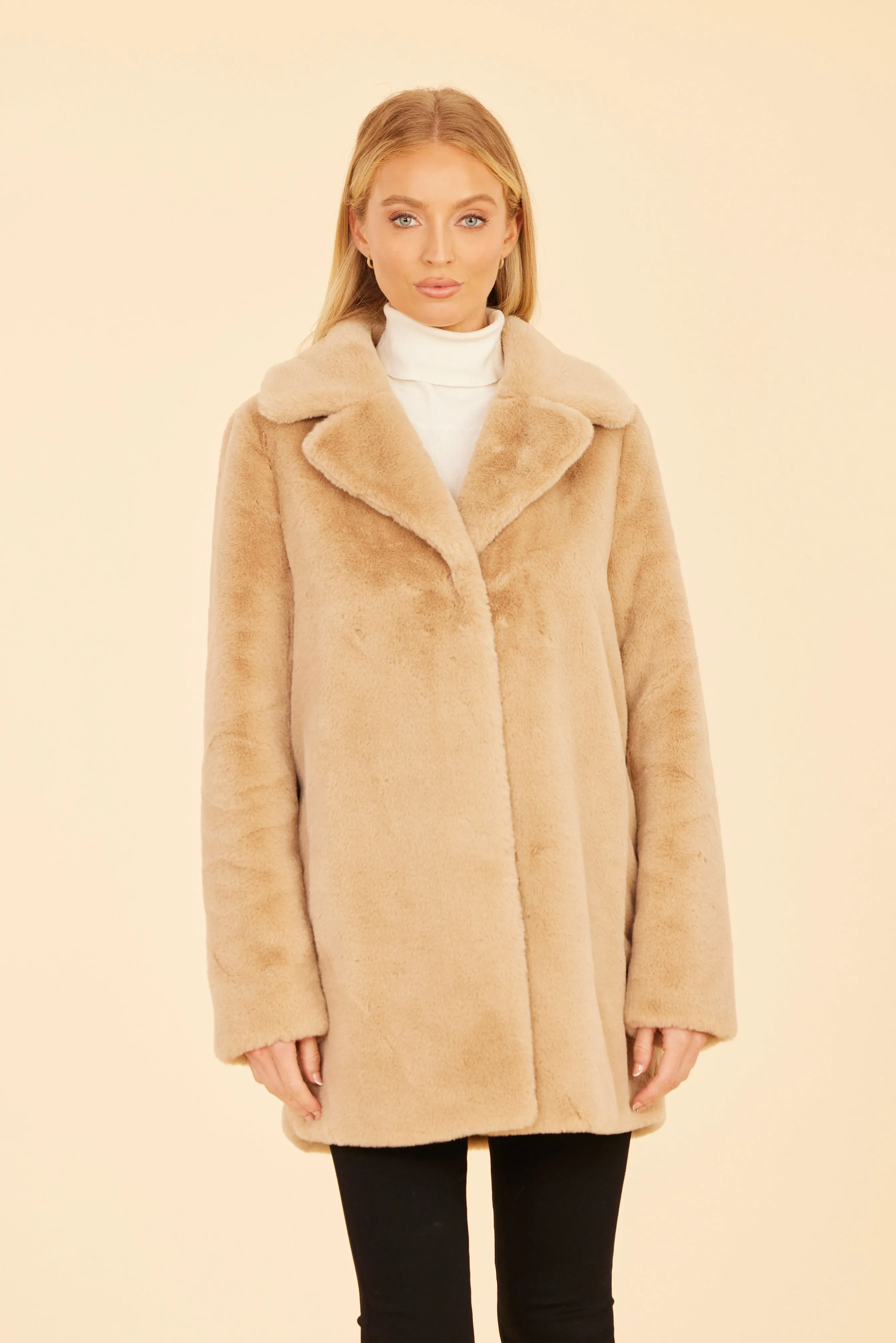 Mid Length Faux Fur Coat