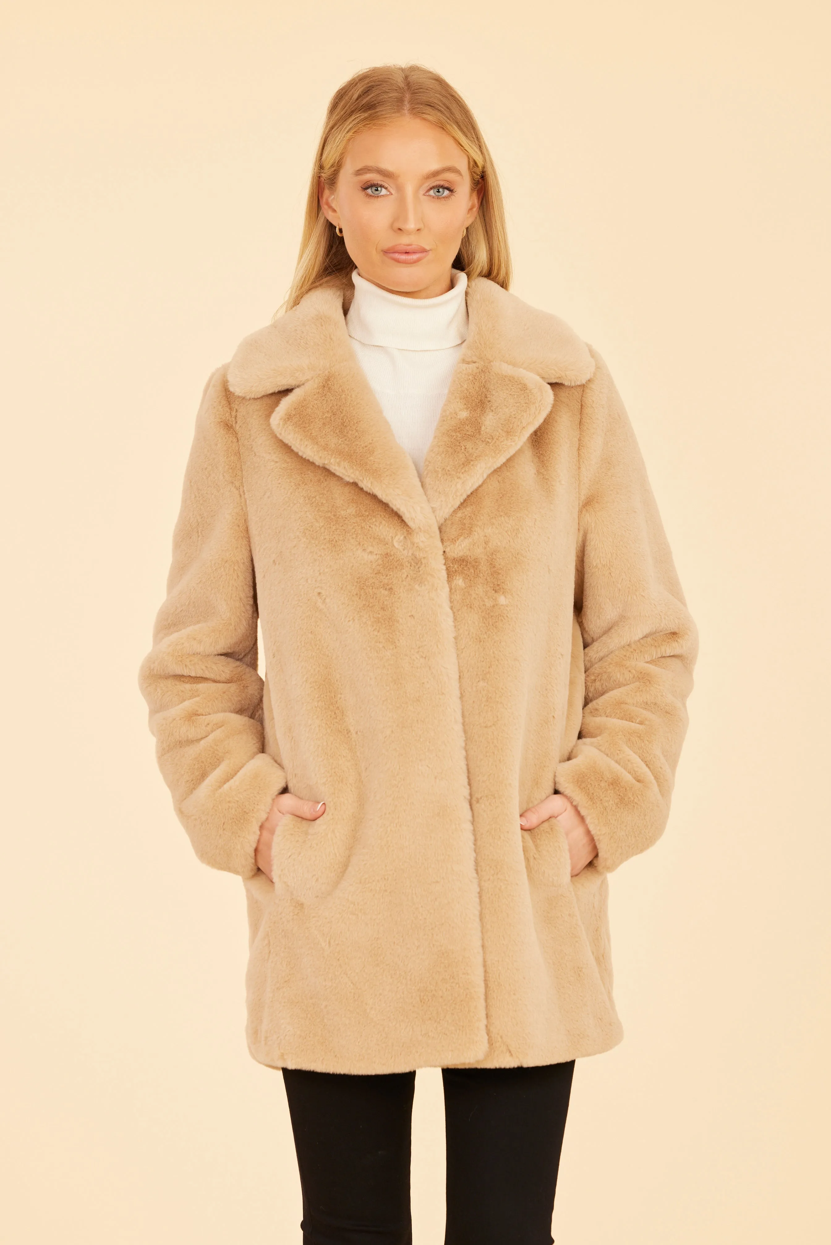 Mid Length Faux Fur Coat