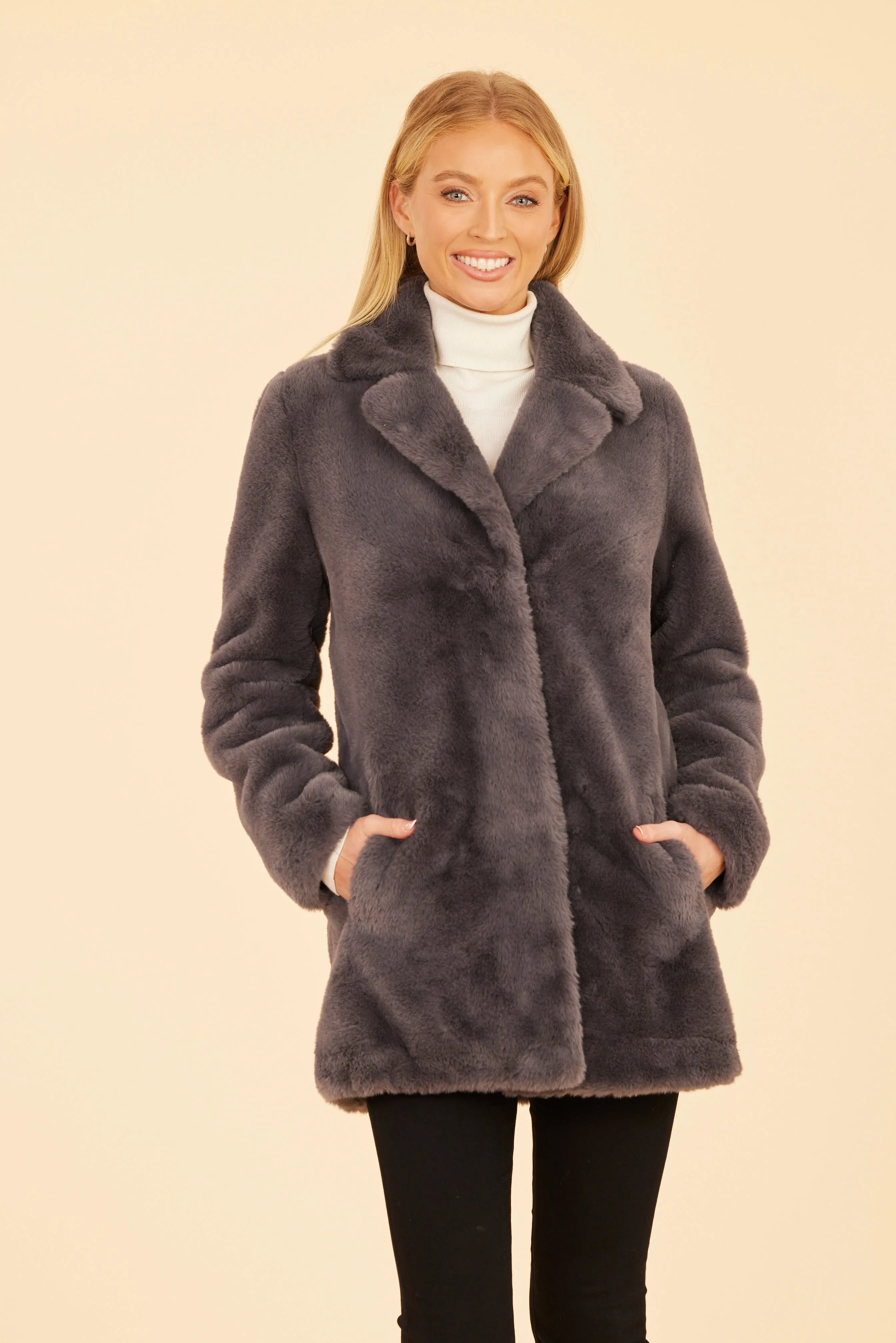 Mid Length Faux Fur Coat