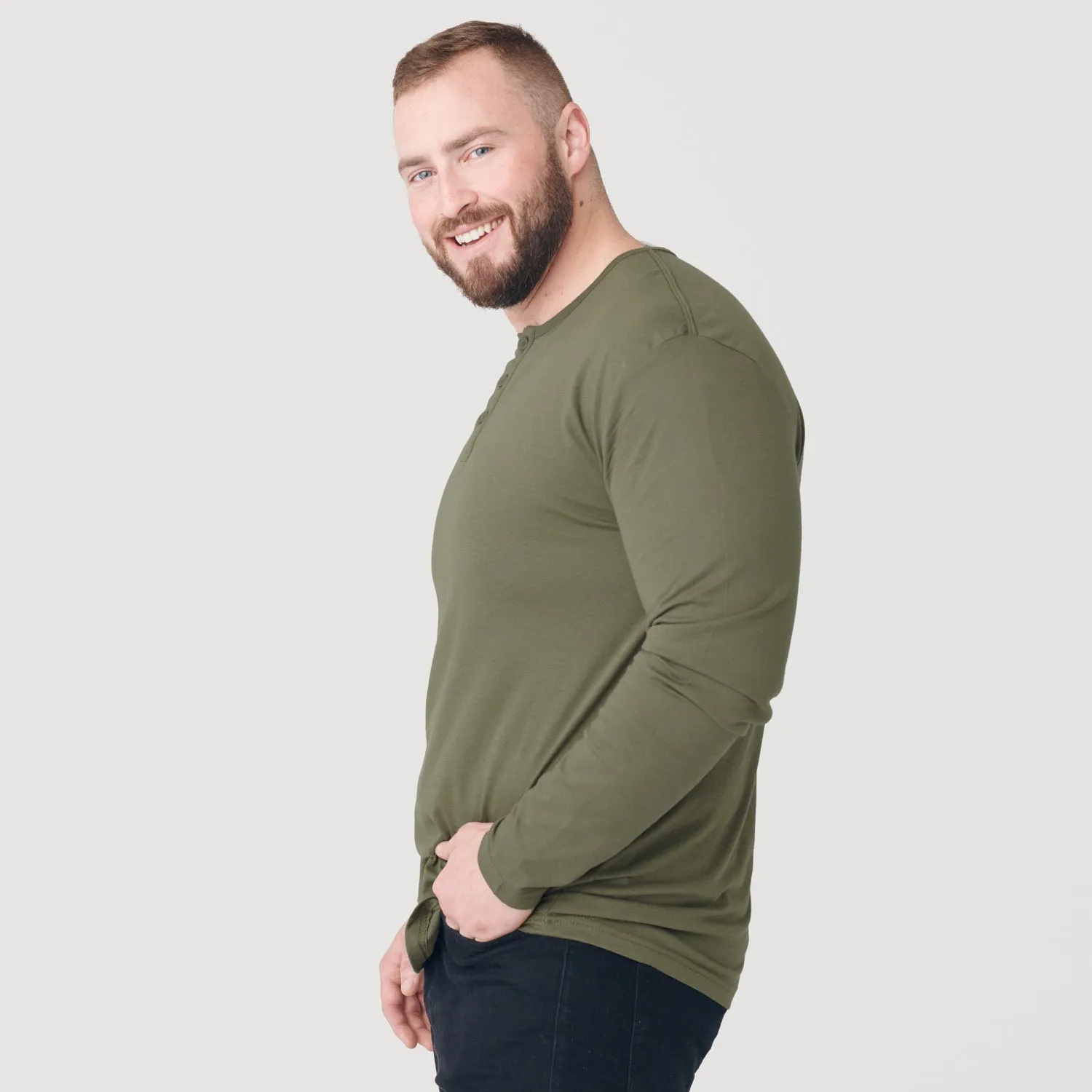 Military Green Long Sleeve Henley