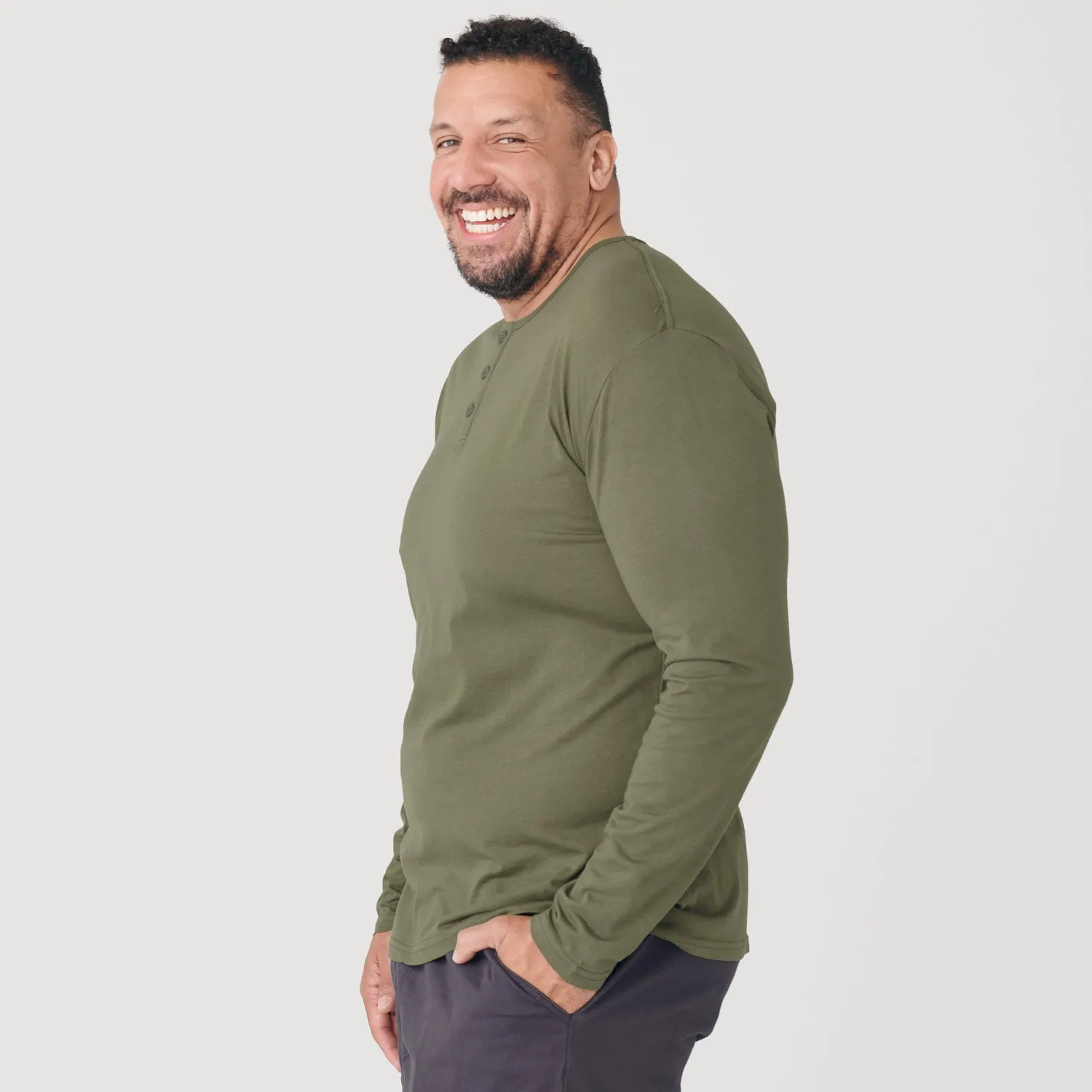 Military Green Long Sleeve Henley