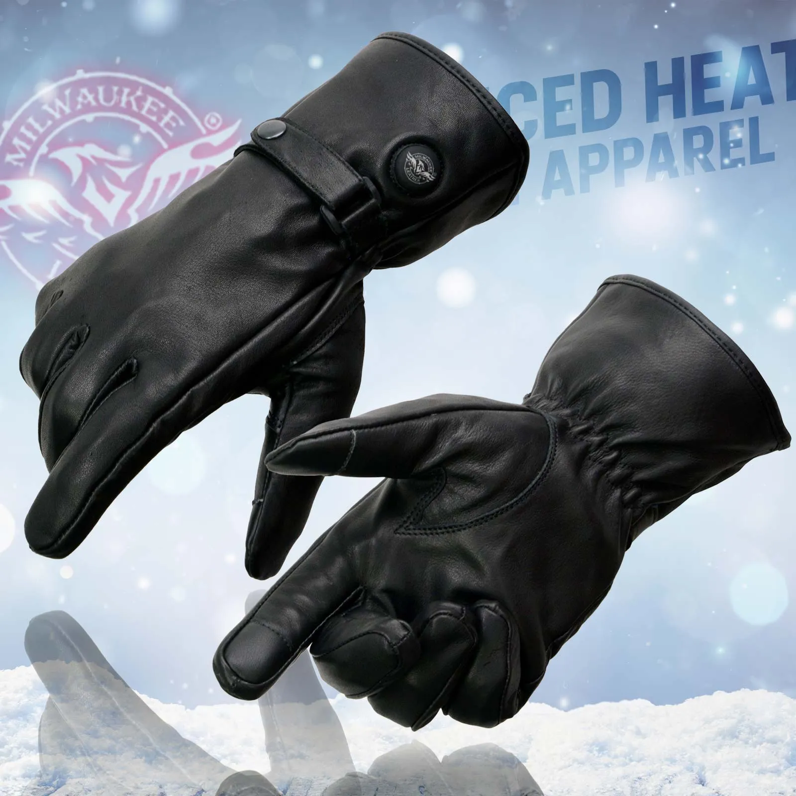 Milwaukee Leather MG7519SET Men’s Black Leather Heated Winter Gloves for Motorcycle Ski Hiking w/ Battery & i-Touch