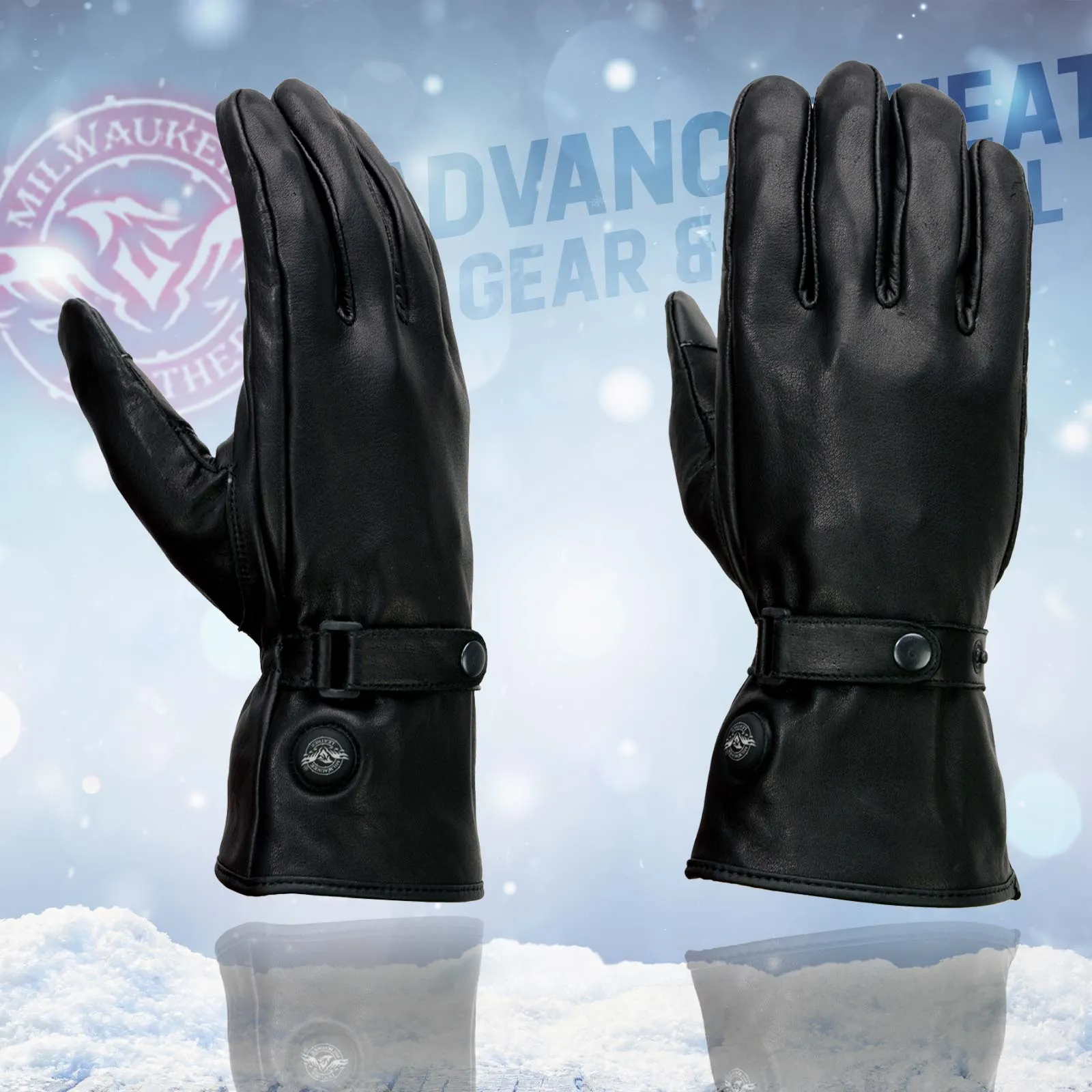 Milwaukee Leather MG7519SET Men’s Black Leather Heated Winter Gloves for Motorcycle Ski Hiking w/ Battery & i-Touch