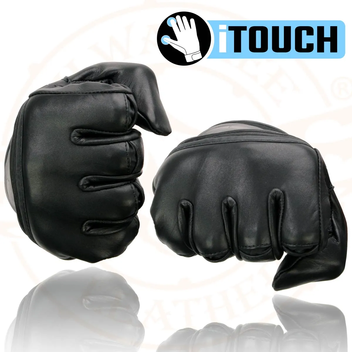 Milwaukee Leather MG7525 Men's Black Leather i-Touch Screen Compatible Gel Palm Motorcycle Hand Gloves W/ Flex Knuckle