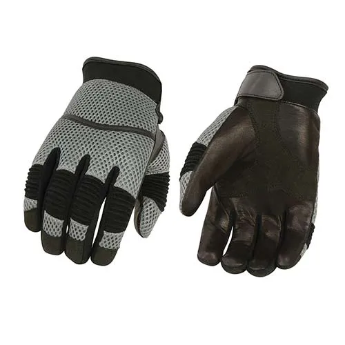 Milwaukee Leather SH791 Men's Black Leather and Grey Mesh Combo Racing Motorcycle Hand Gloves W/ Elasticized Fingers