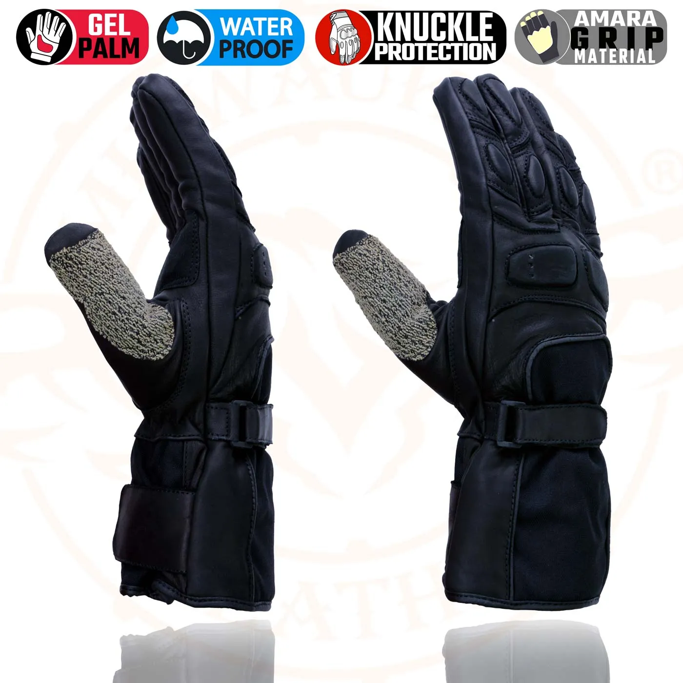 Milwaukee Leather SH814 Men's Black Leather Waterproof Gauntlet Motorcycle Gloves w/ Textile and Leather