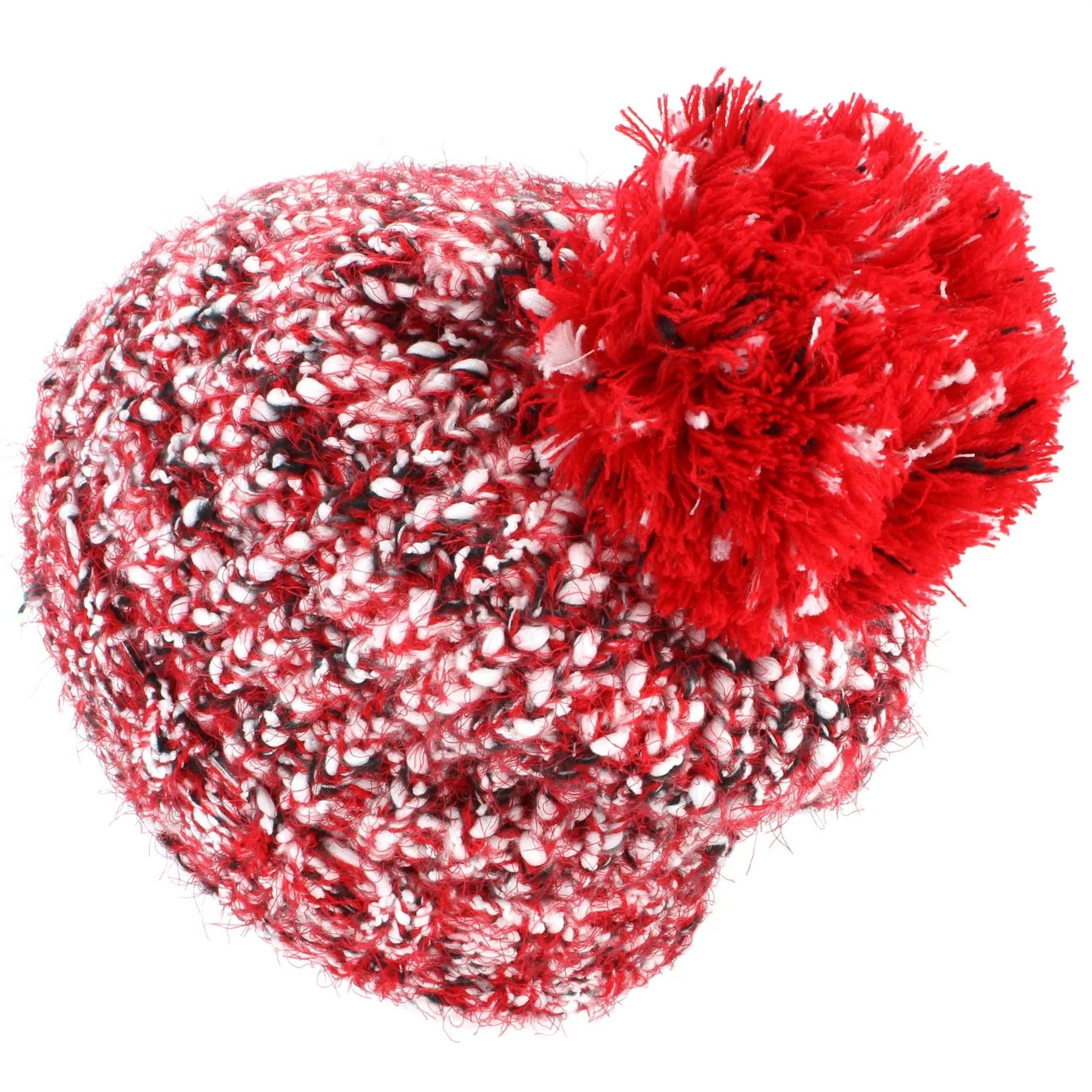 Mixed Yarn Chunky Slouch Beanie Bobble Hat with Super Soft Fleece Lining - Red