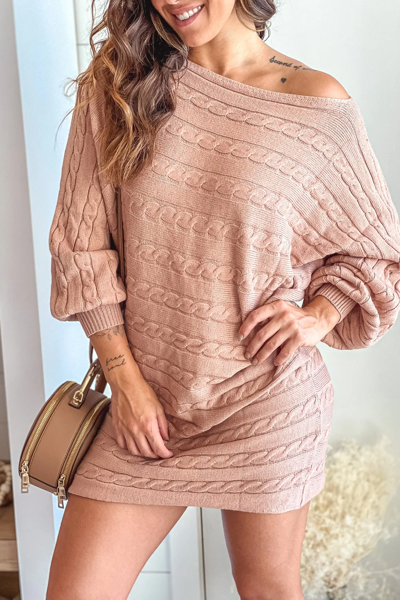 Mocha One Shoulder Sweater Dress