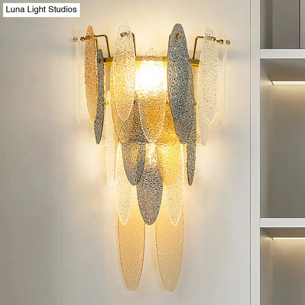 Modern Oval Glass Shade Wall Sconce with Multi-Layer Flush Mount - Brass Wall Lamp