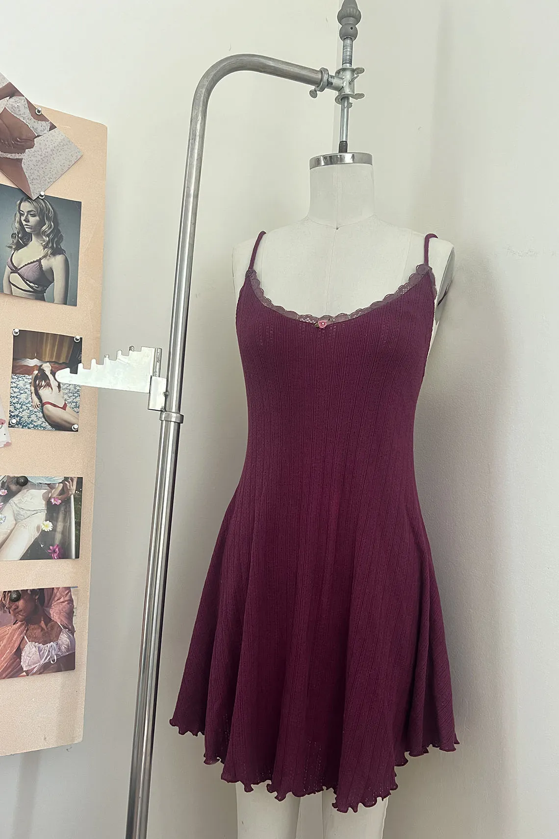 Moonshadow Slip Dress in Hand Dyed Raspberry Pointelle Knit