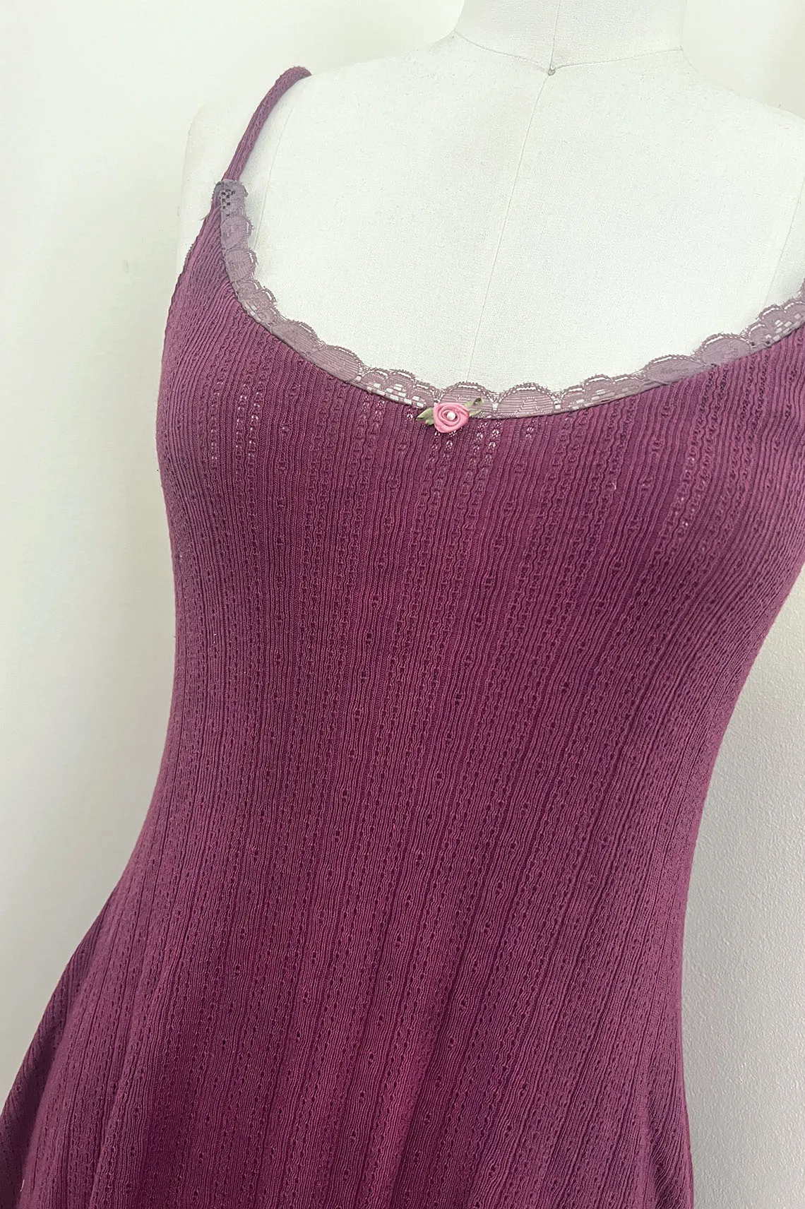 Moonshadow Slip Dress in Hand Dyed Raspberry Pointelle Knit