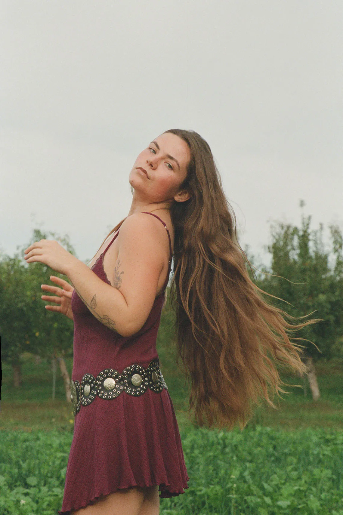 Moonshadow Slip Dress in Hand Dyed Raspberry Pointelle Knit