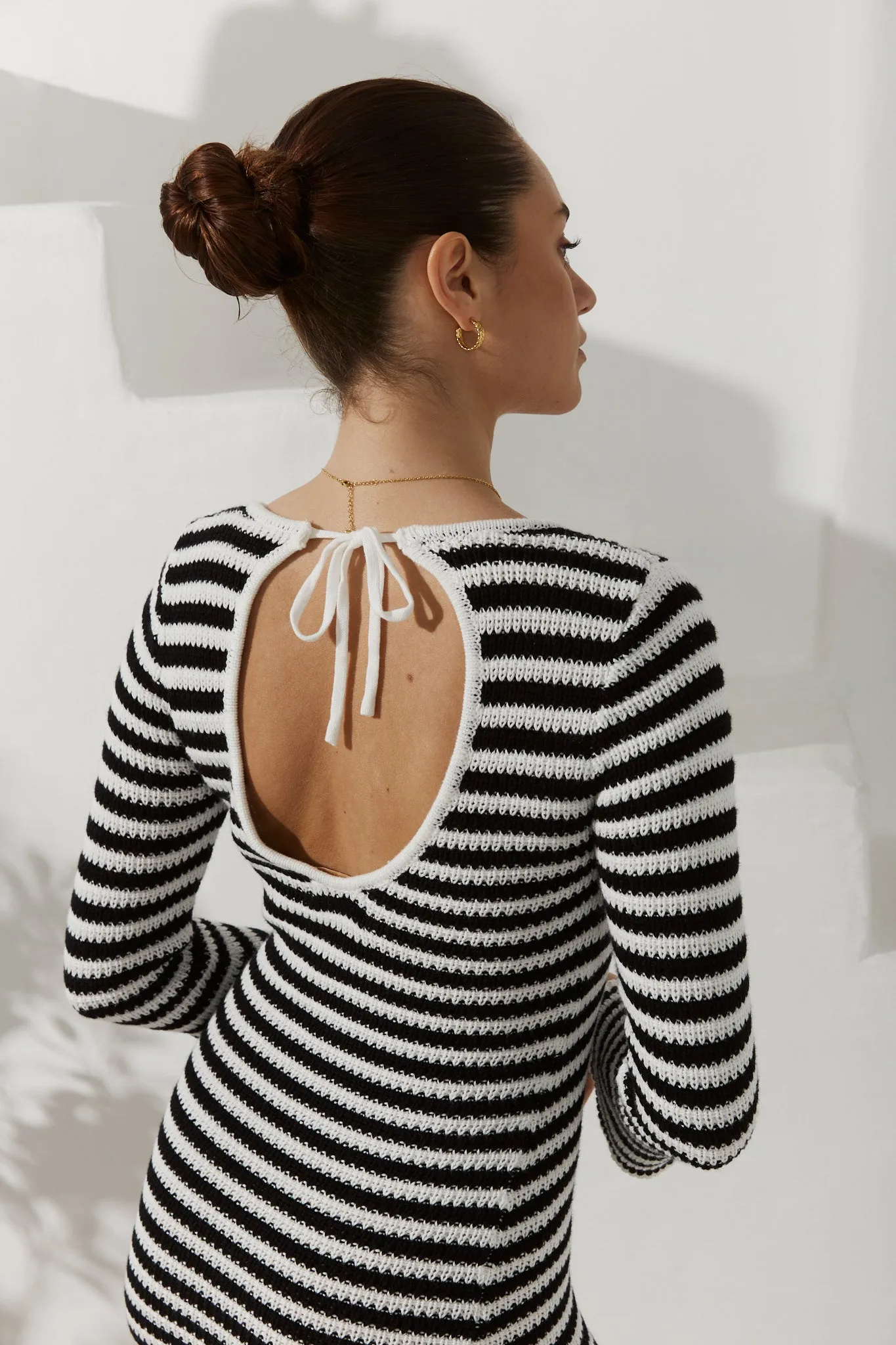 Nadia Black White Stripe Knit Mini Dress