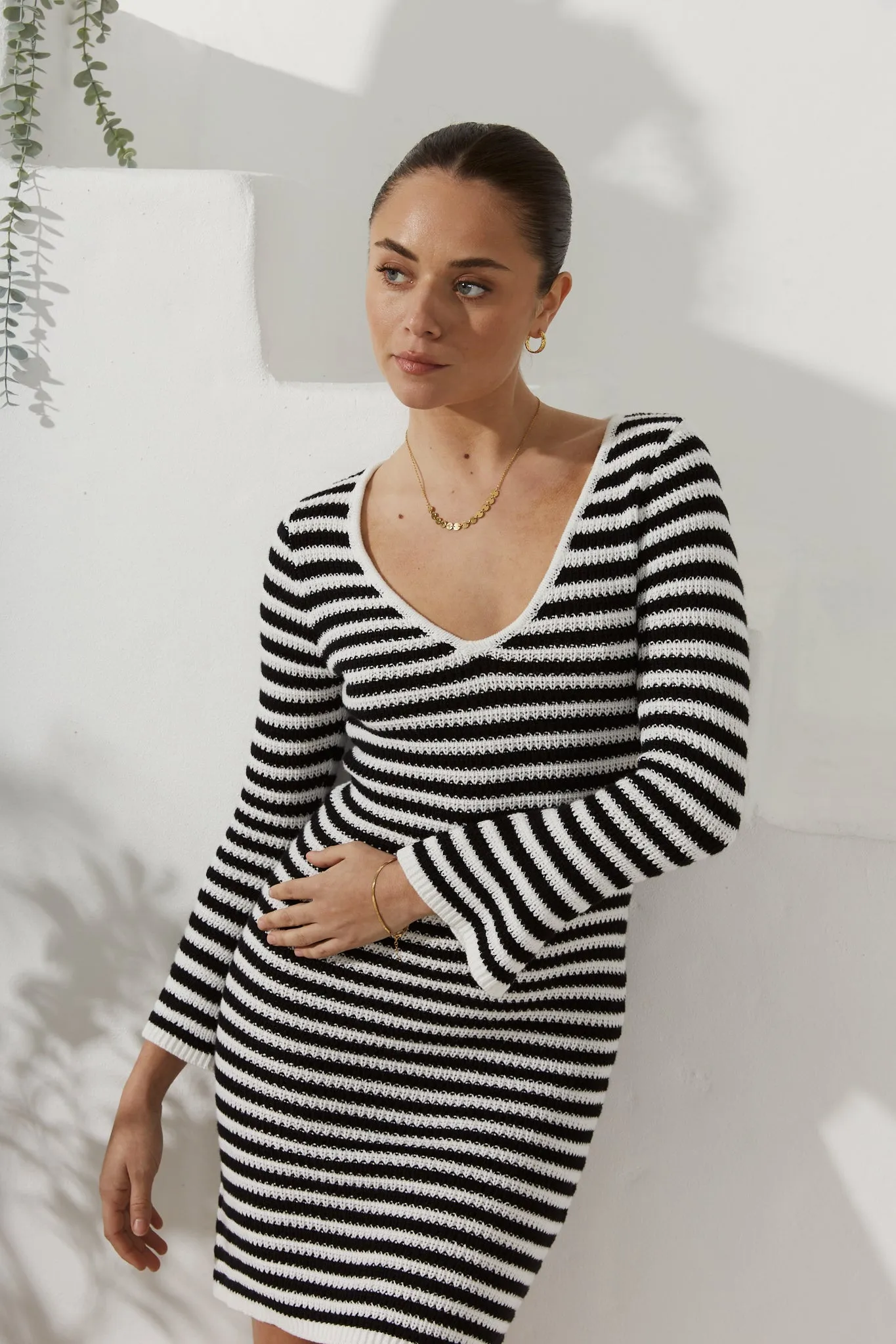 Nadia Black White Stripe Knit Mini Dress