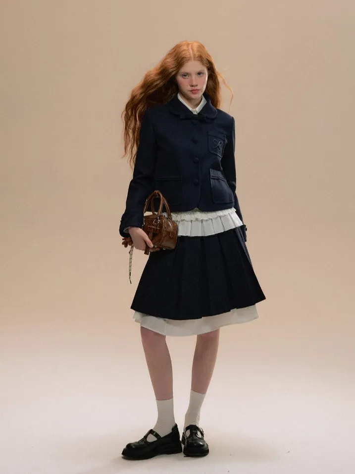 Navy & Beige Detachable Collar Jacket