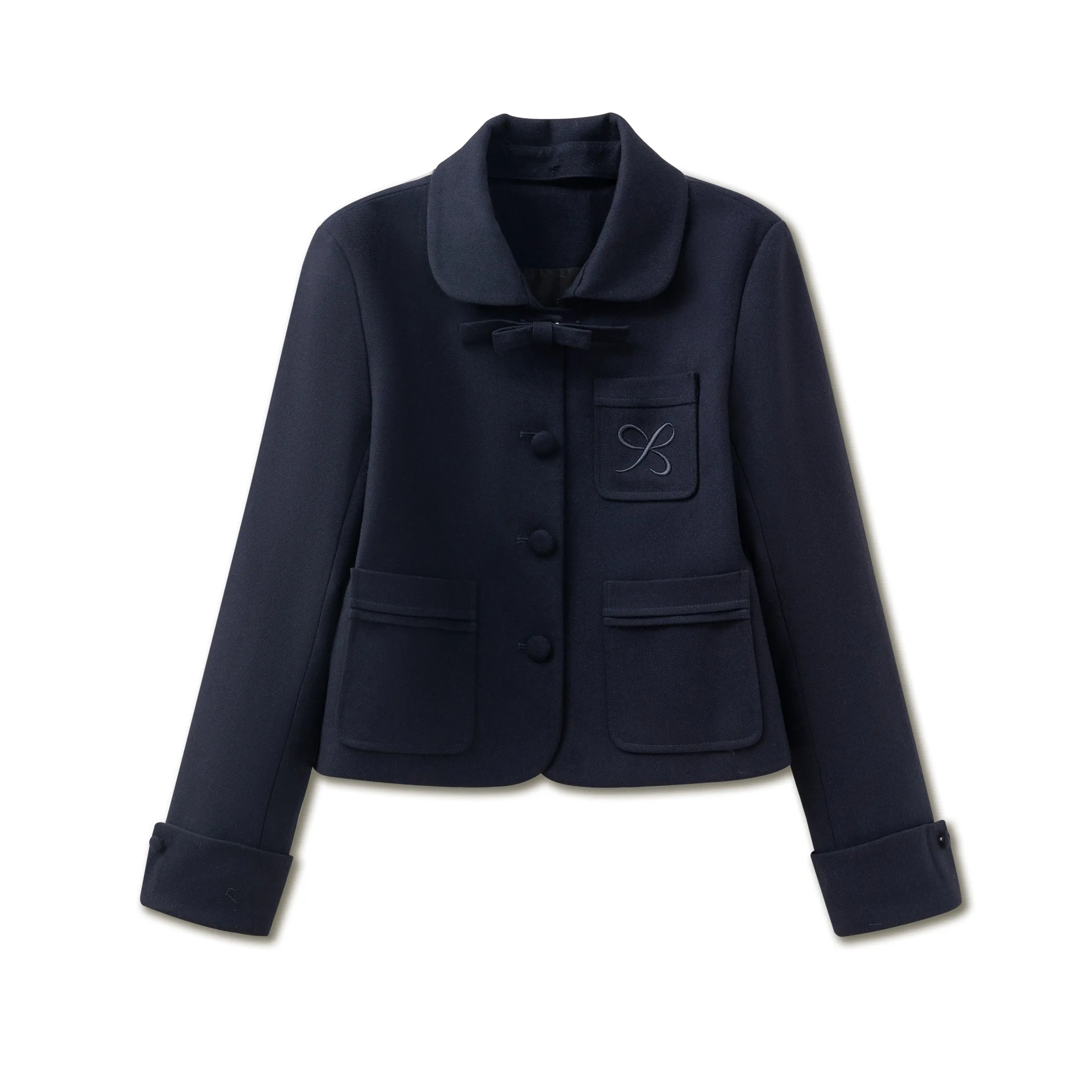 Navy & Beige Detachable Collar Jacket