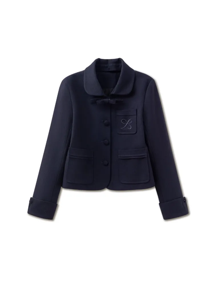 Navy & Beige Detachable Collar Jacket