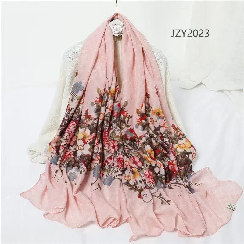 New Women Beautiful Flower Print All Season Cotton/Viscose Scarf