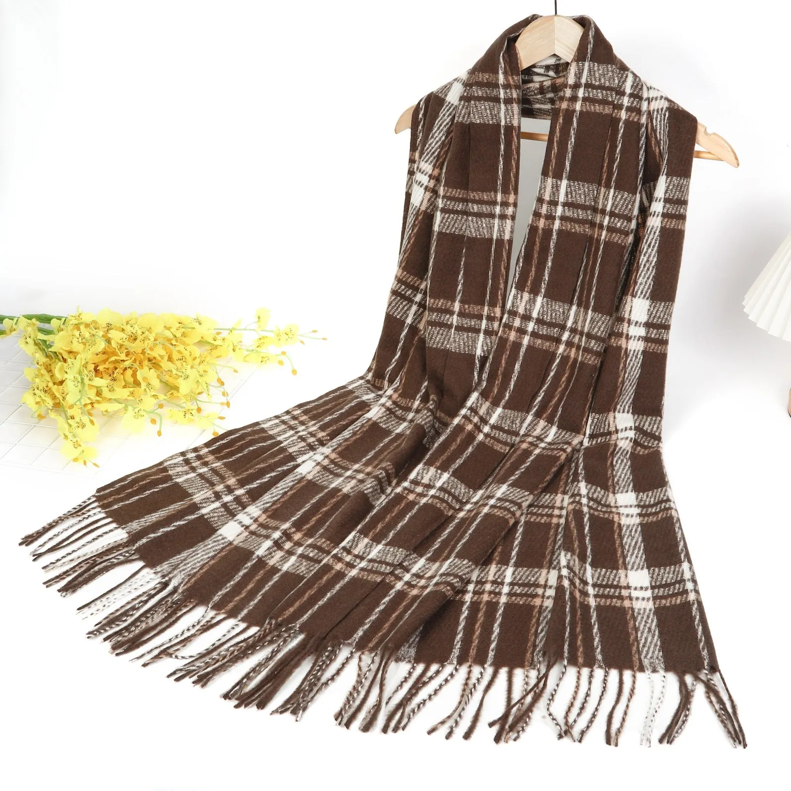 New Women Cotton Viscose Check Winter Scarf