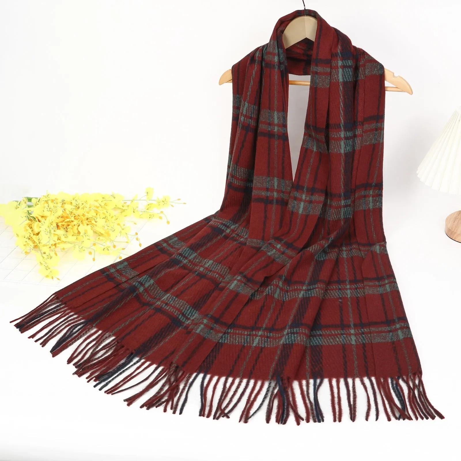 New Women Cotton Viscose Check Winter Scarf