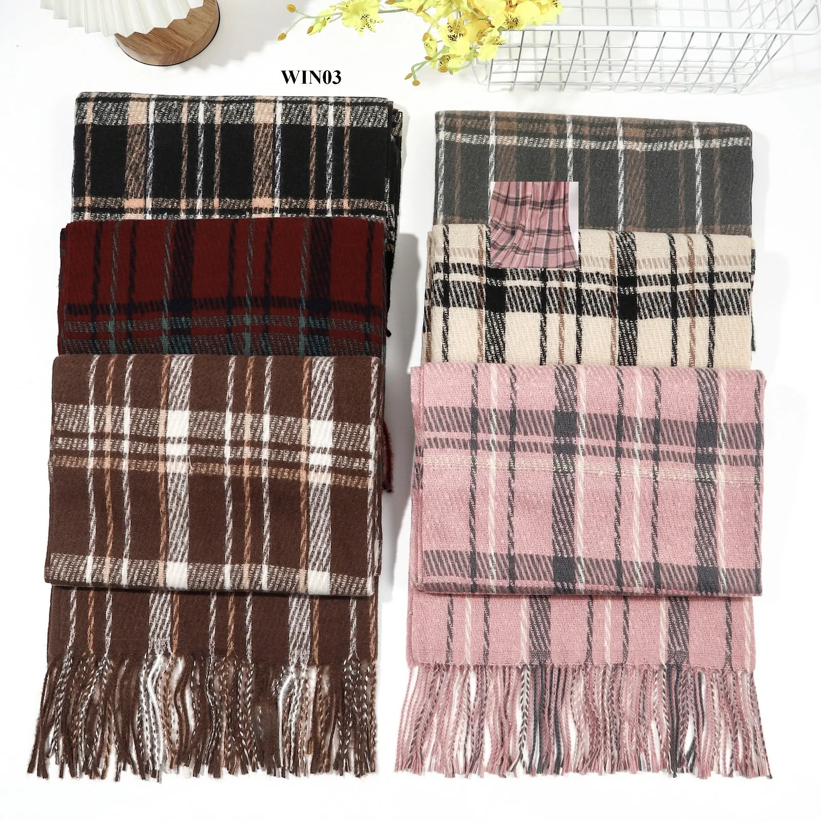 New Women Cotton Viscose Check Winter Scarf