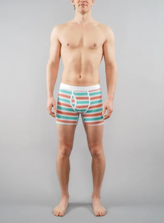 Newman Boxer Brief | Coral & Green Stripe