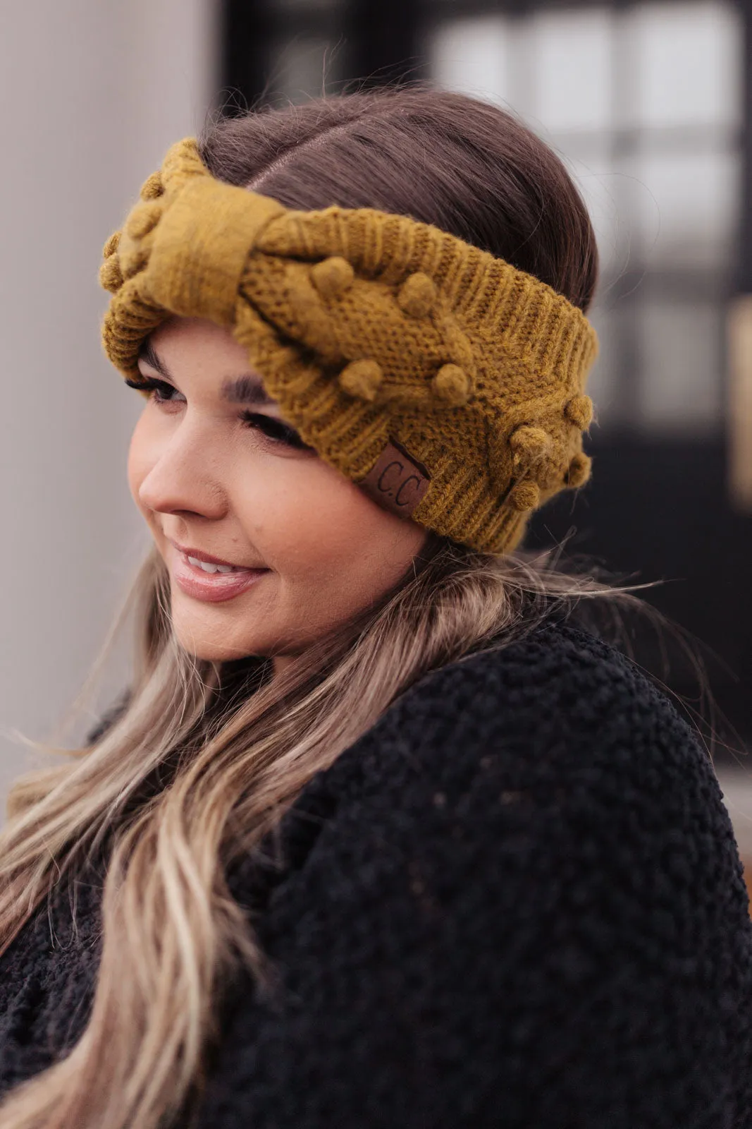 *Online Exclusive* Pom Knit Head Wrap in Mustard