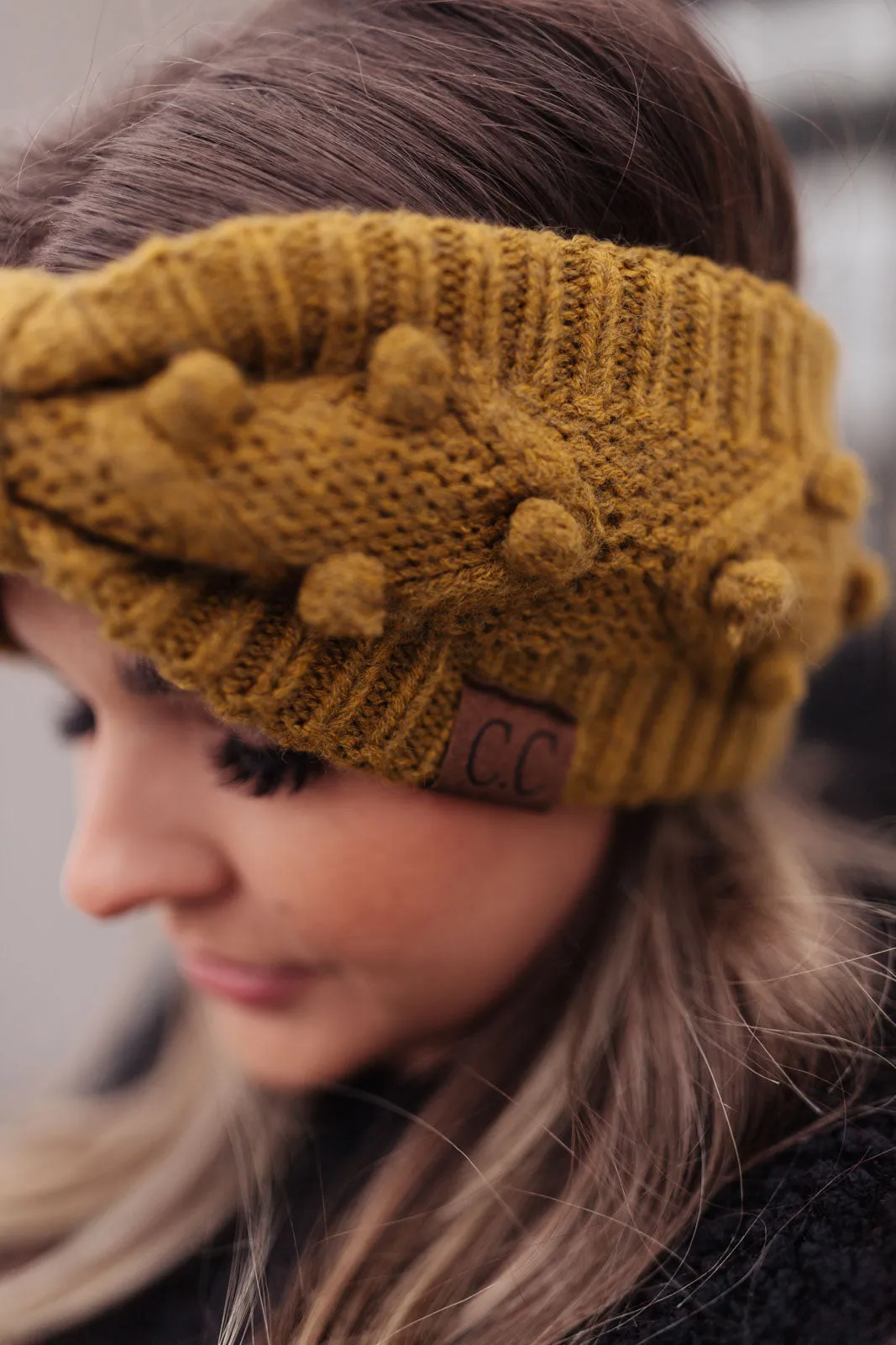 *Online Exclusive* Pom Knit Head Wrap in Mustard