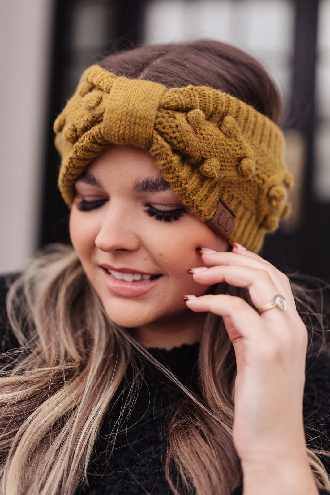 *Online Exclusive* Pom Knit Head Wrap in Mustard