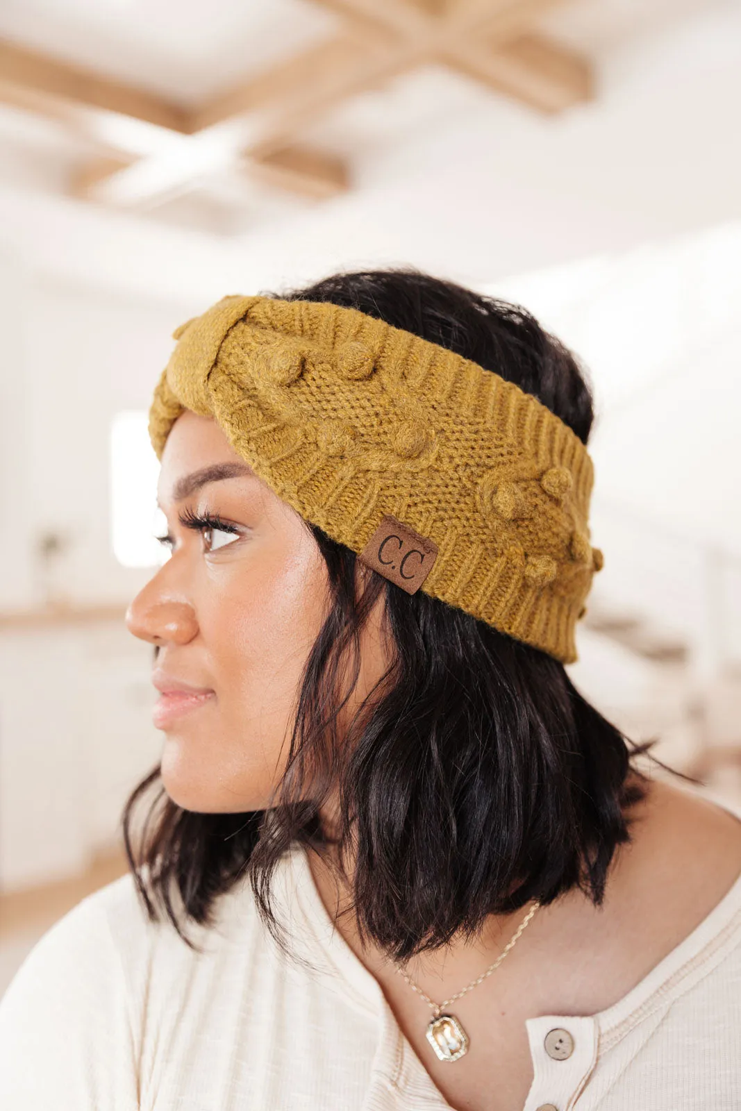 *Online Exclusive* Pom Knit Head Wrap in Mustard