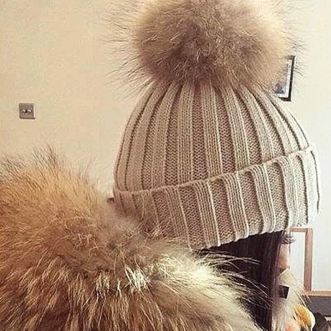 Original Beige Natural Fur Pomkin Hat